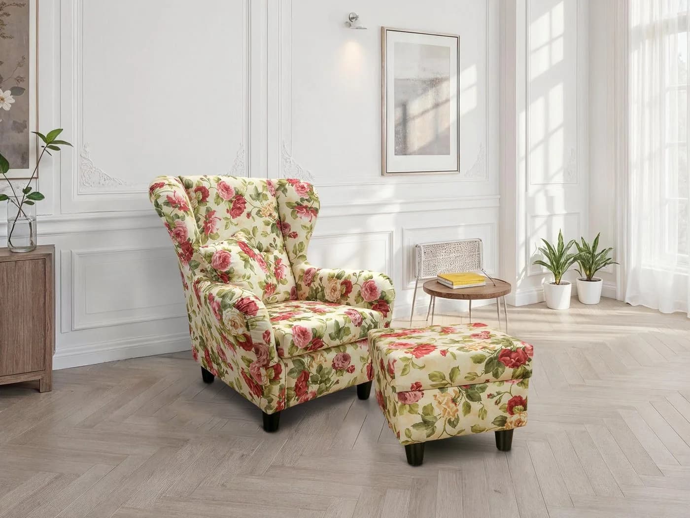 luma-home Ohrensessel 18004-OTTO mit Hocker, Blumenmuster, Lesesessel