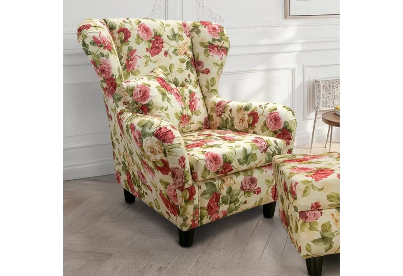 luma-home Ohrensessel 18004-OTTO mit Hocker, Blumenmuster, Lesesessel - Bild 3