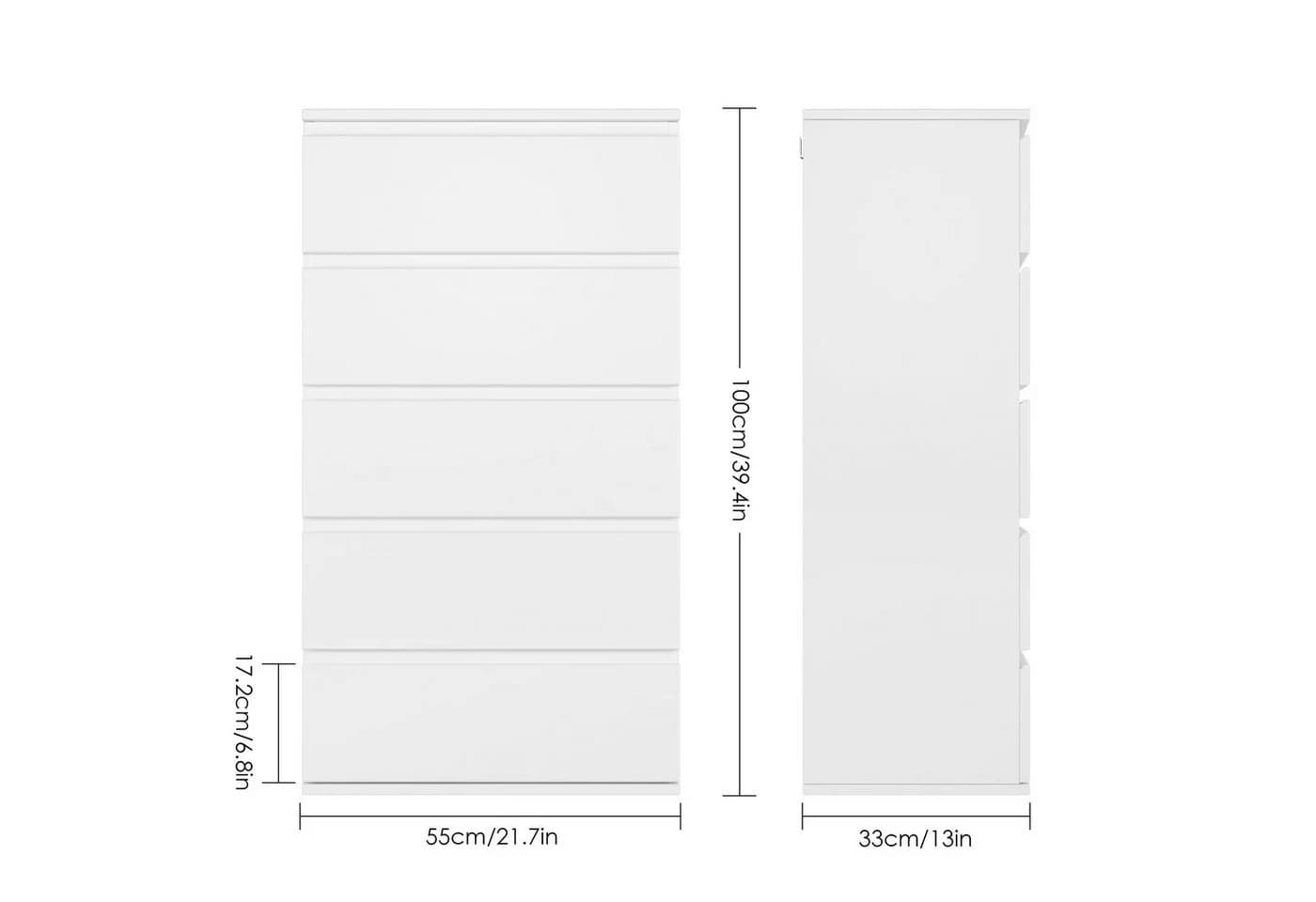 Homfa Kommode 5 Schubladen Weiß Holz 55x33x100cm