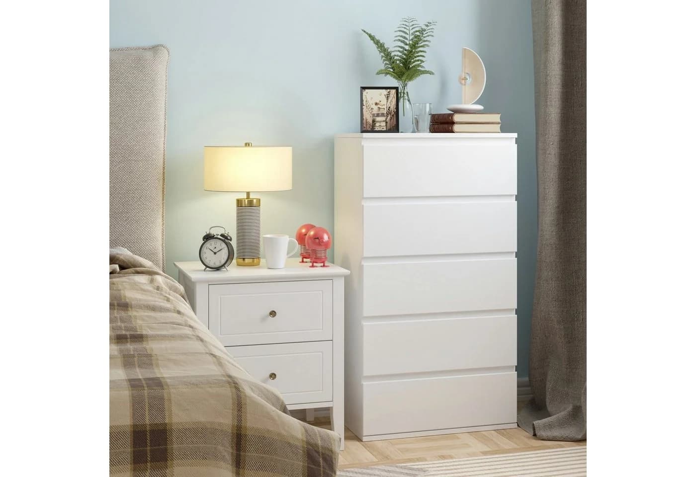 Homfa Kommode 5 Schubladen Weiß Holz 55x33x100cm - Bild 3
