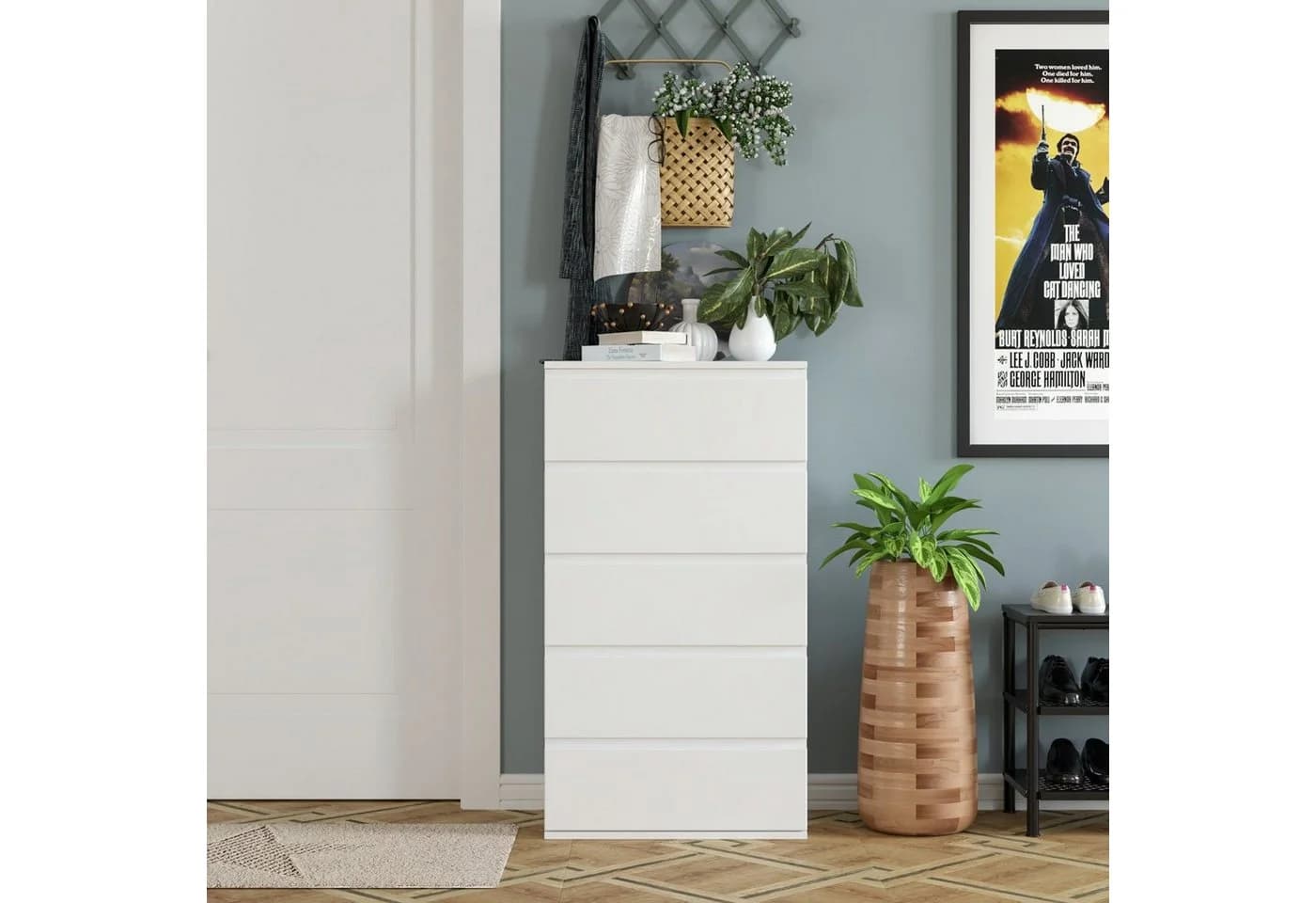 Homfa Kommode 5 Schubladen Weiß Holz 55x33x100cm - Bild 4