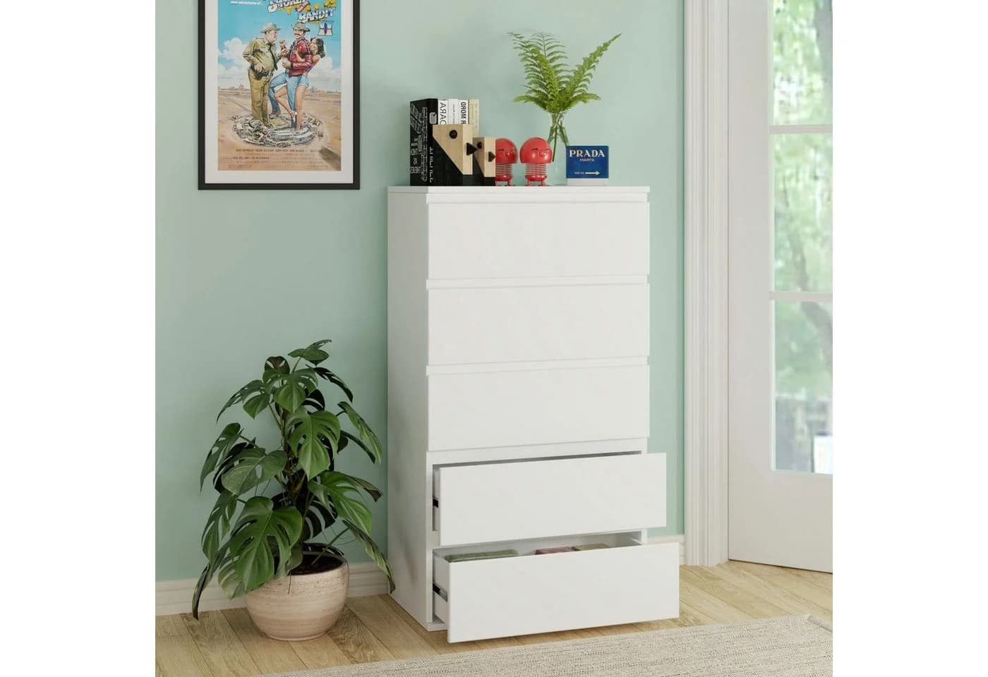 Homfa Kommode 5 Schubladen Weiß Holz 55x33x100cm - Bild 5