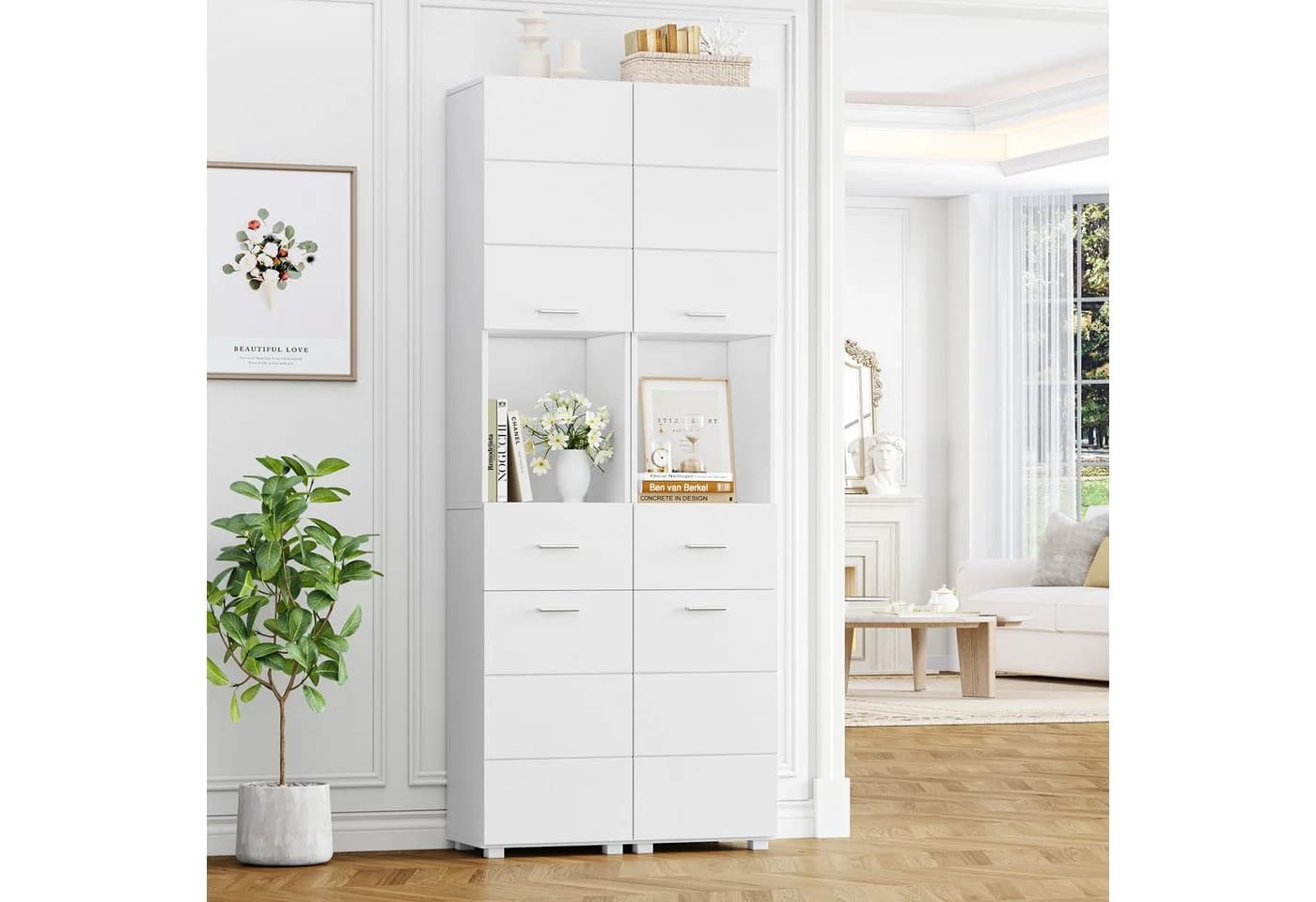 Homfa Hochschrank Weiß Soft-Close-Funktion - Bild 4
