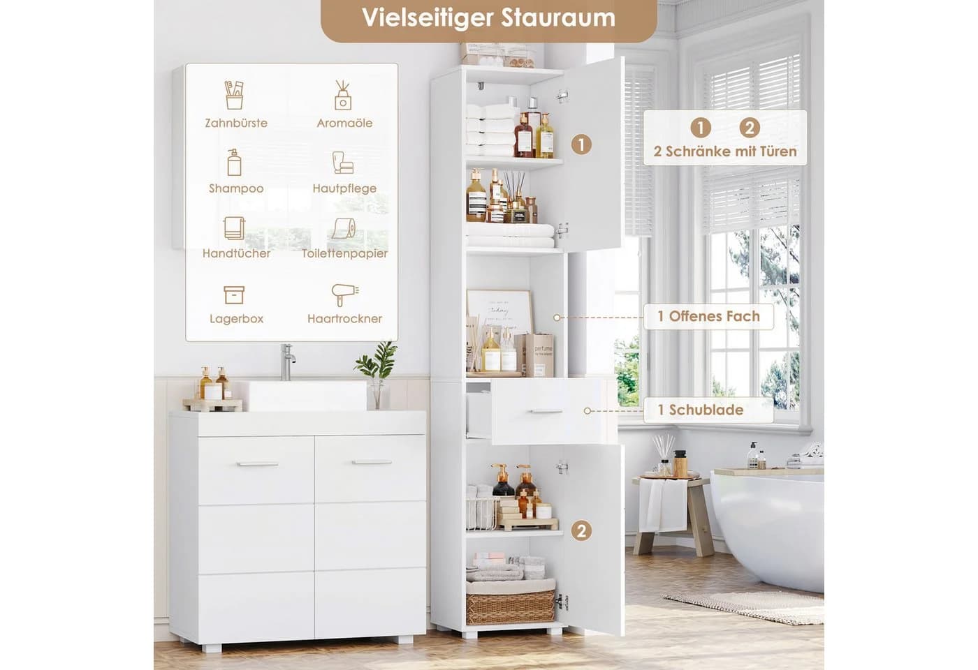 Homfa Hochschrank Weiß Soft-Close-Funktion - Bild 5