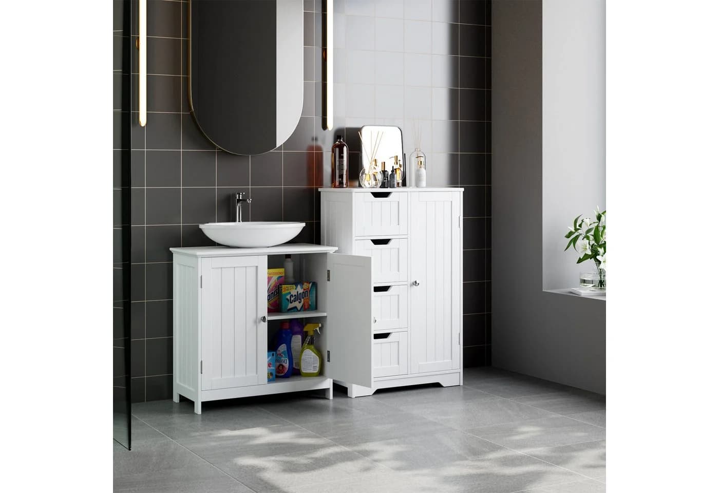 Homfa Waschbeckenunterschrank Weiß MDF 60x30x60cm - Bild 3