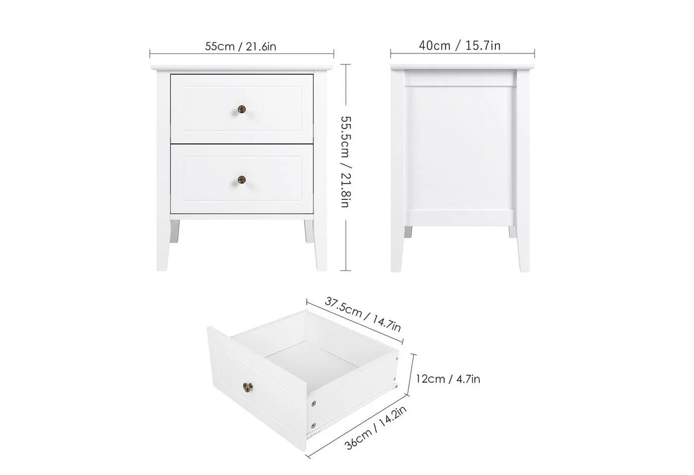 Homfa Nachttisch Nachtschrank mit 2 Schubladen Weiß Holz - Bild 3