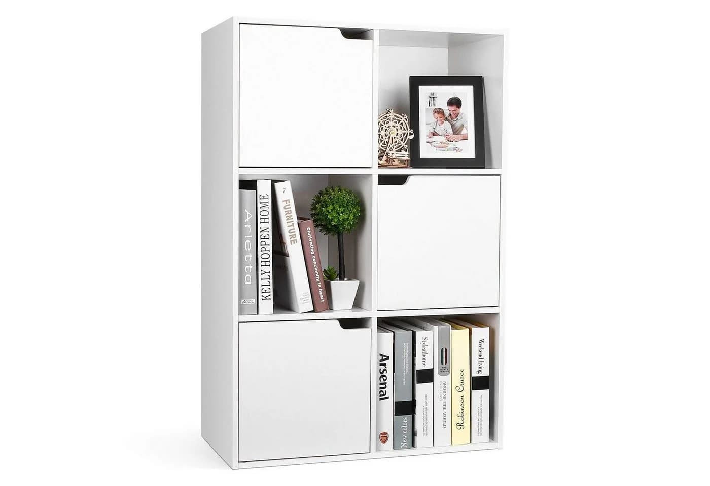 Homfa Bücherregal mit 3 Türen, Standregal Weiß Holz 60x29x90 cm - Bild 2