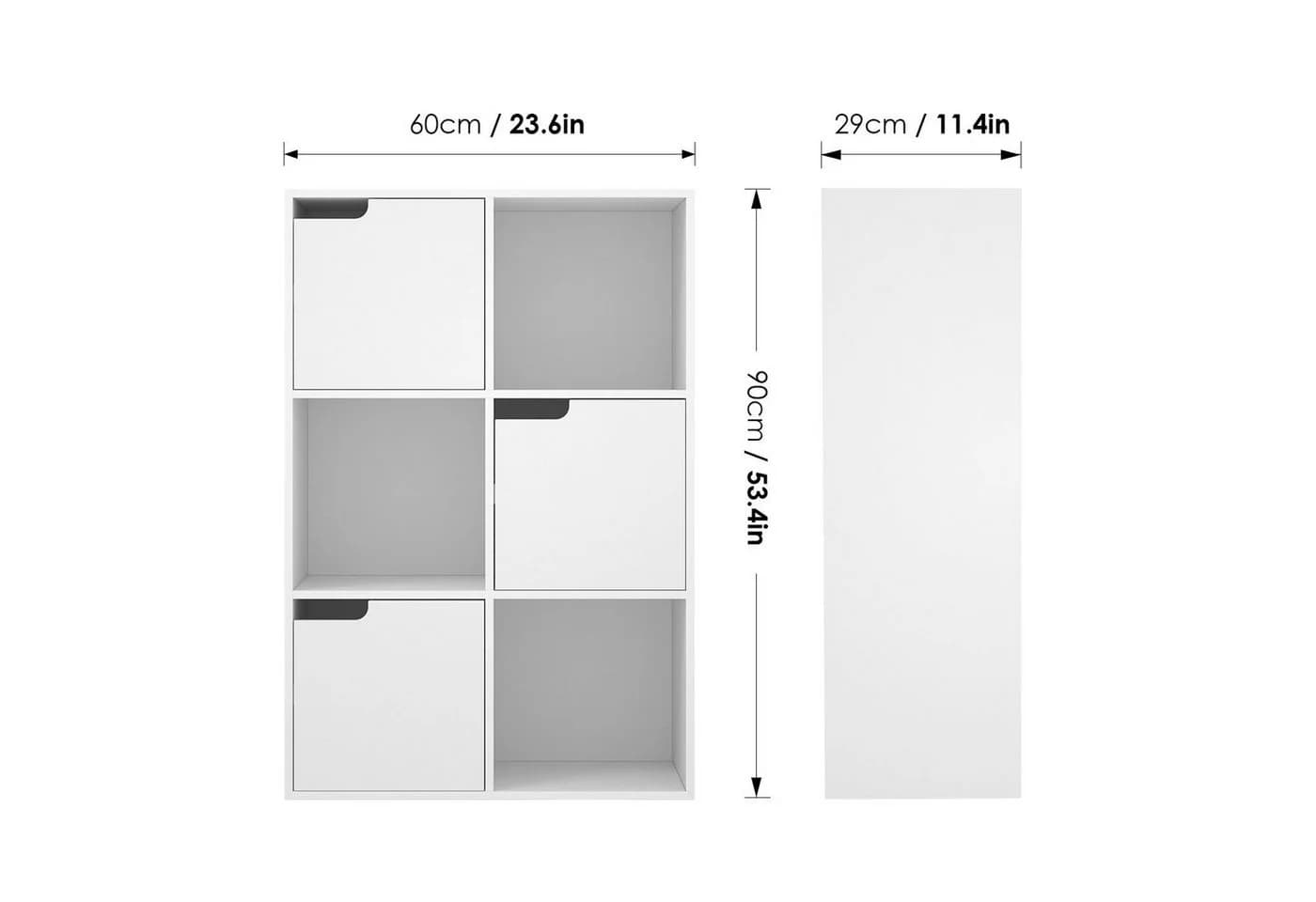Homfa Bücherregal mit 3 Türen, Standregal Weiß Holz 60x29x90 cm - Bild 5