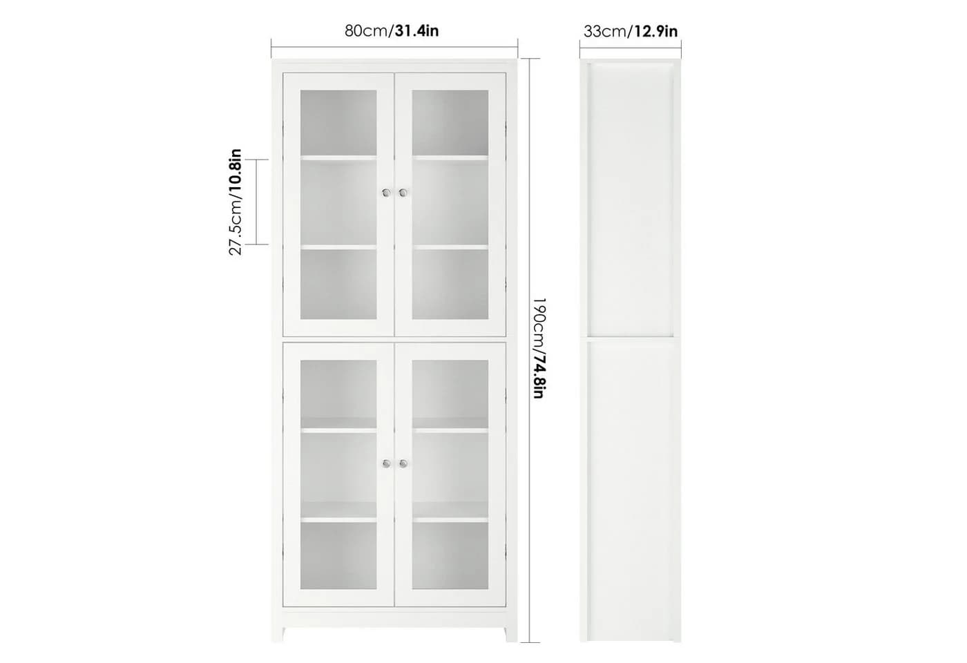Homfa Vitrinenschrank Bücherschrank 190 cm 4 Glastüren Weiß - Bild 3