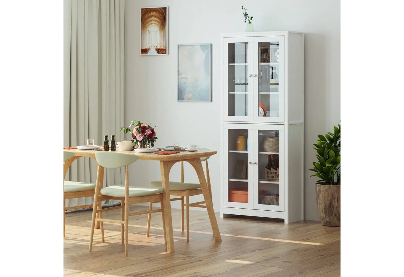 Homfa Vitrinenschrank Bücherschrank 190 cm 4 Glastüren Weiß - Bild 4