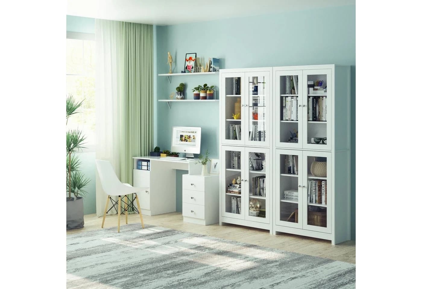 Homfa Vitrinenschrank Bücherschrank 190 cm 4 Glastüren Weiß - Bild 5