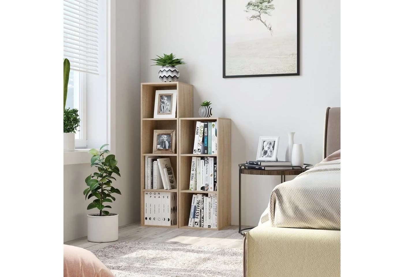 Homfa Bücherregal mit 4 Fächern, Regal Eiche Standregal Holzregal 30x30x106cm - Bild 3