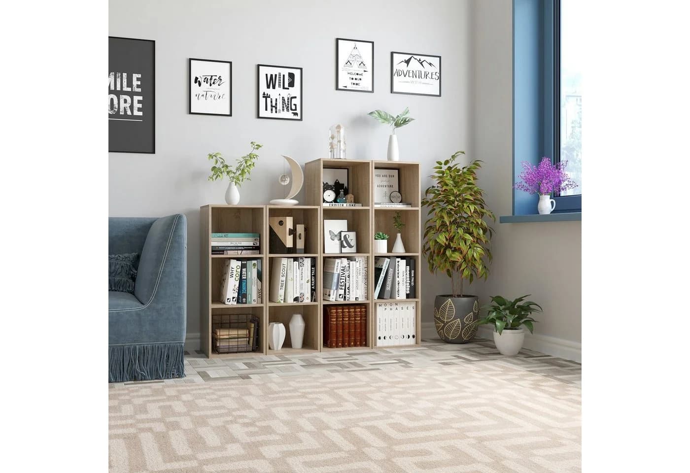 Homfa Bücherregal mit 4 Fächern, Regal Eiche Standregal Holzregal 30x30x106cm - Bild 4