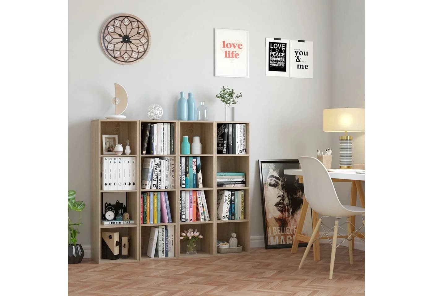 Homfa Bücherregal mit 4 Fächern, Regal Eiche Standregal Holzregal 30x30x106cm - Bild 5