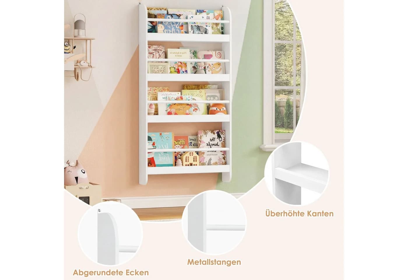 Homfa Kinderregal Wandregal mit 4 Ablagen Weiß - Bild 4