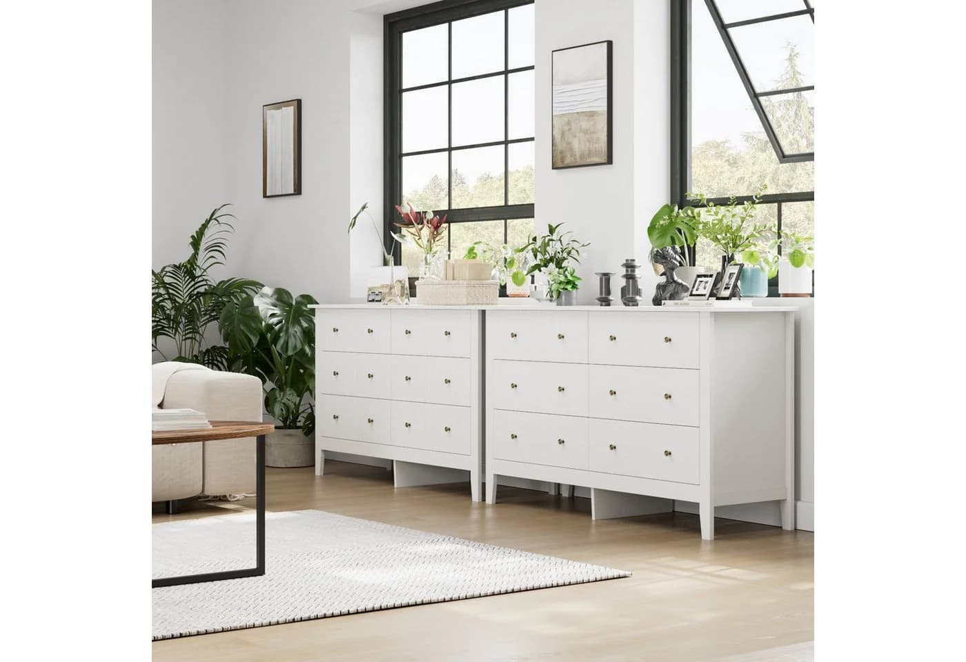 Homfa Kommode Sideboard 6 Schubladen Weiß 133x45x79,5 cm - Bild 3