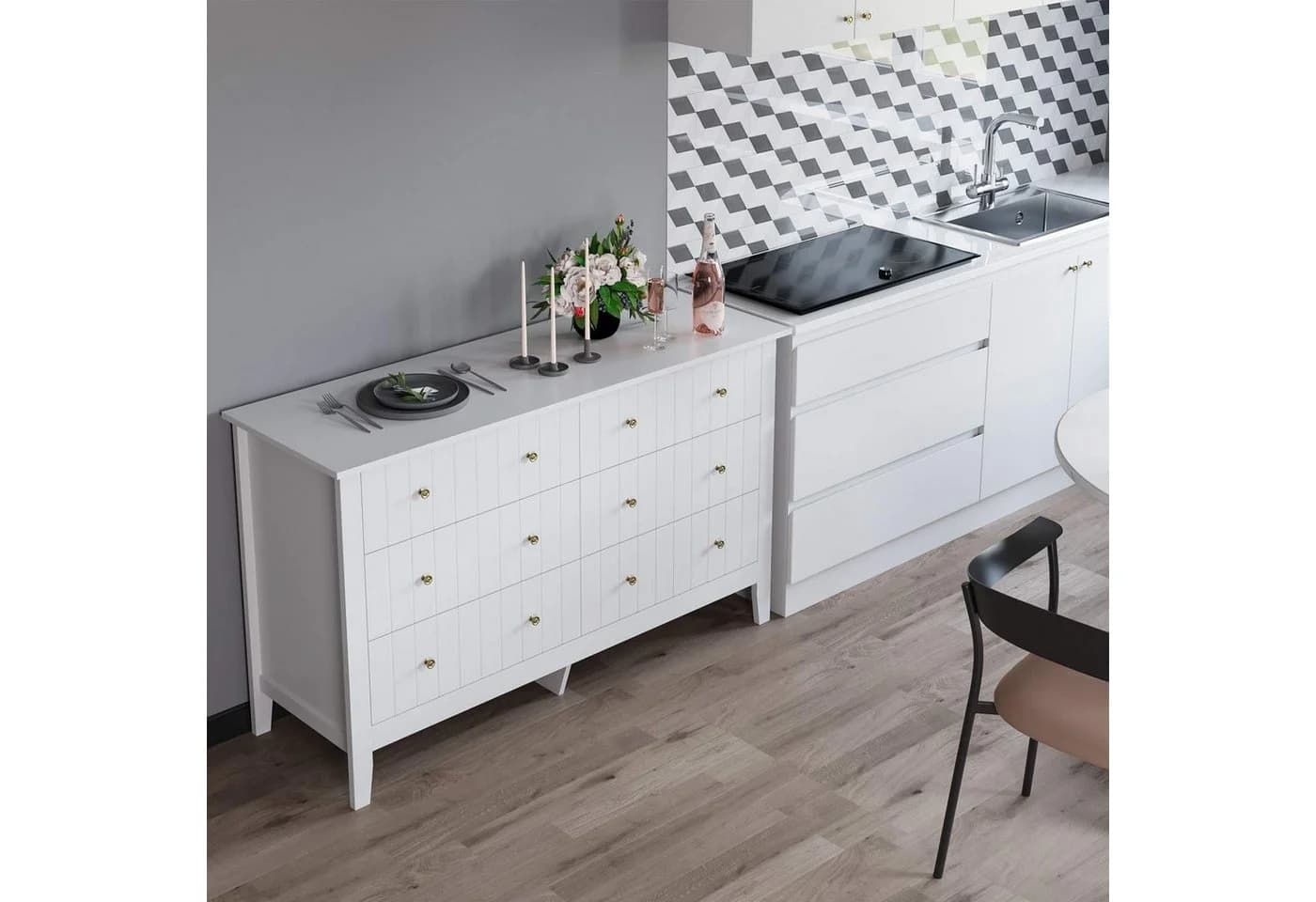 Homfa Kommode Sideboard 6 Schubladen Weiß 133x45x79,5 cm - Bild 5