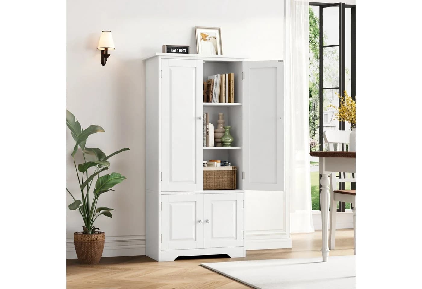 Homfa Mehrzweckschrank Küchenschrank Badezimmerschrank Bücherschrank Wohnzimmerschrank 4 Türen 58x32x123 cm Weiß