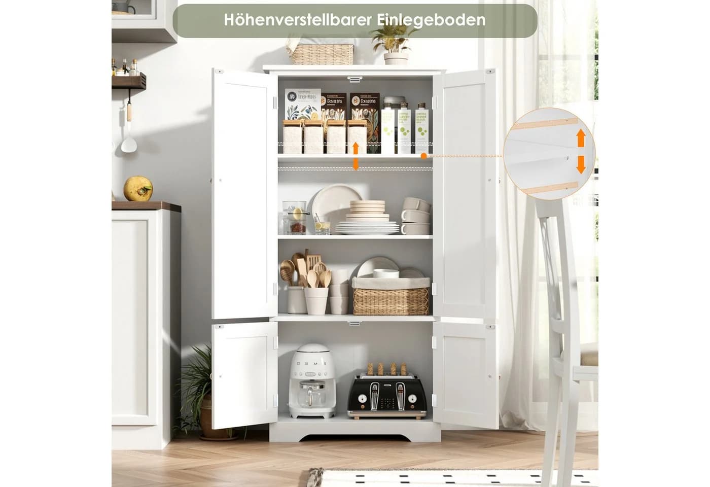 Homfa Mehrzweckschrank Küchenschrank Badezimmerschrank Bücherschrank Wohnzimmerschrank 4 Türen 58x32x123 cm Weiß - Bild 4