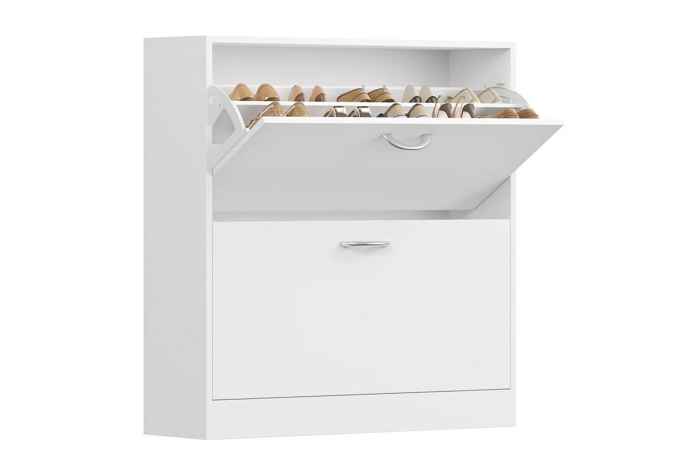 Homfa Schuhschrank 2/3 Klappen Weiß Holz 80/110 x 80 x 23,5 cm - Bild 2