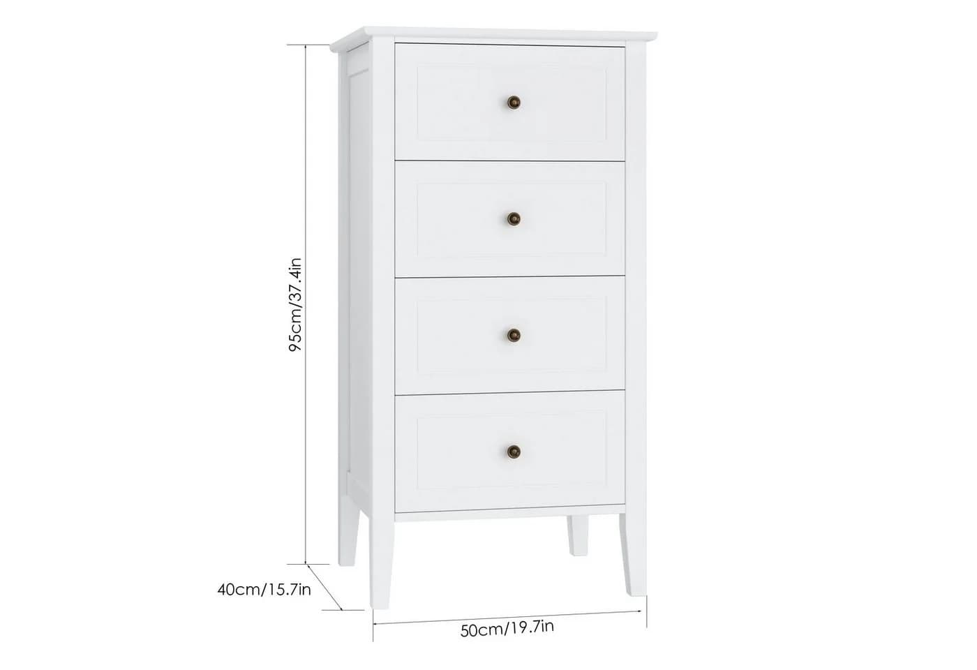 Homfa Kommode 4 Schubladen Weiß 50x40x95cm