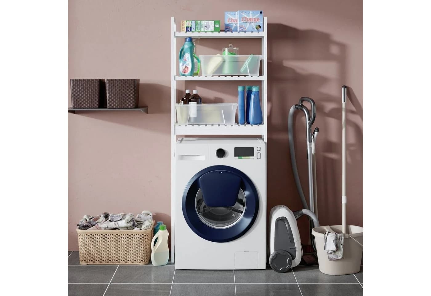 Homfa Badregal Bambus Standregal Weiß 3 Ebenen - Bild 4