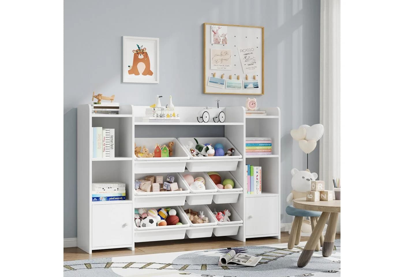 Homfa Spielzeugtruhe Kinderregal Bücherregal Spiegelregal 8 Boxen Weiß