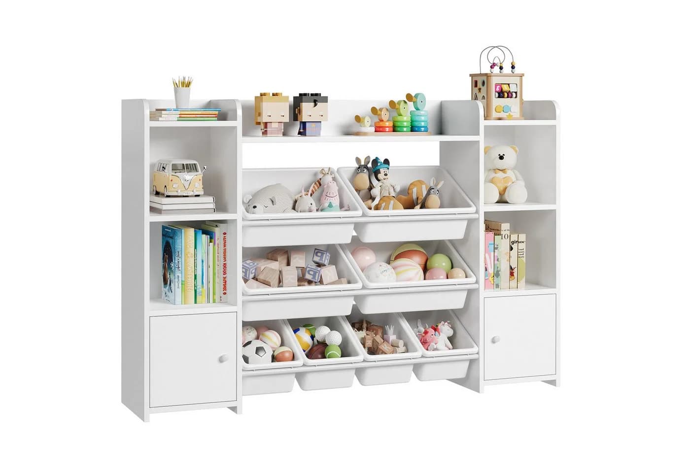 Homfa Spielzeugtruhe Kinderregal Bücherregal Spiegelregal 8 Boxen Weiß - Bild 2