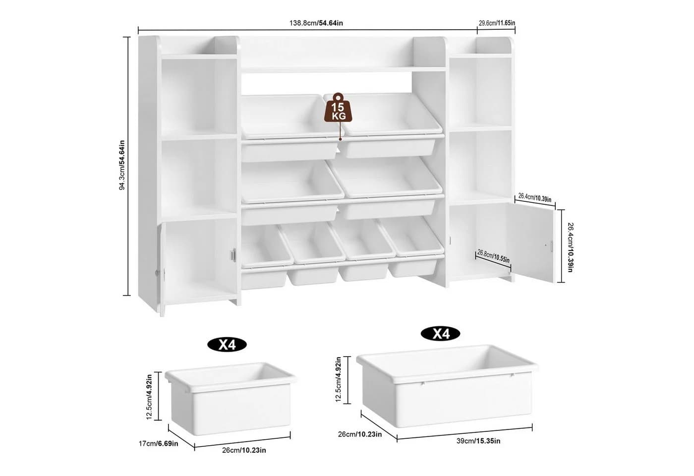 Homfa Spielzeugtruhe Kinderregal Bücherregal Spiegelregal 8 Boxen Weiß - Bild 3