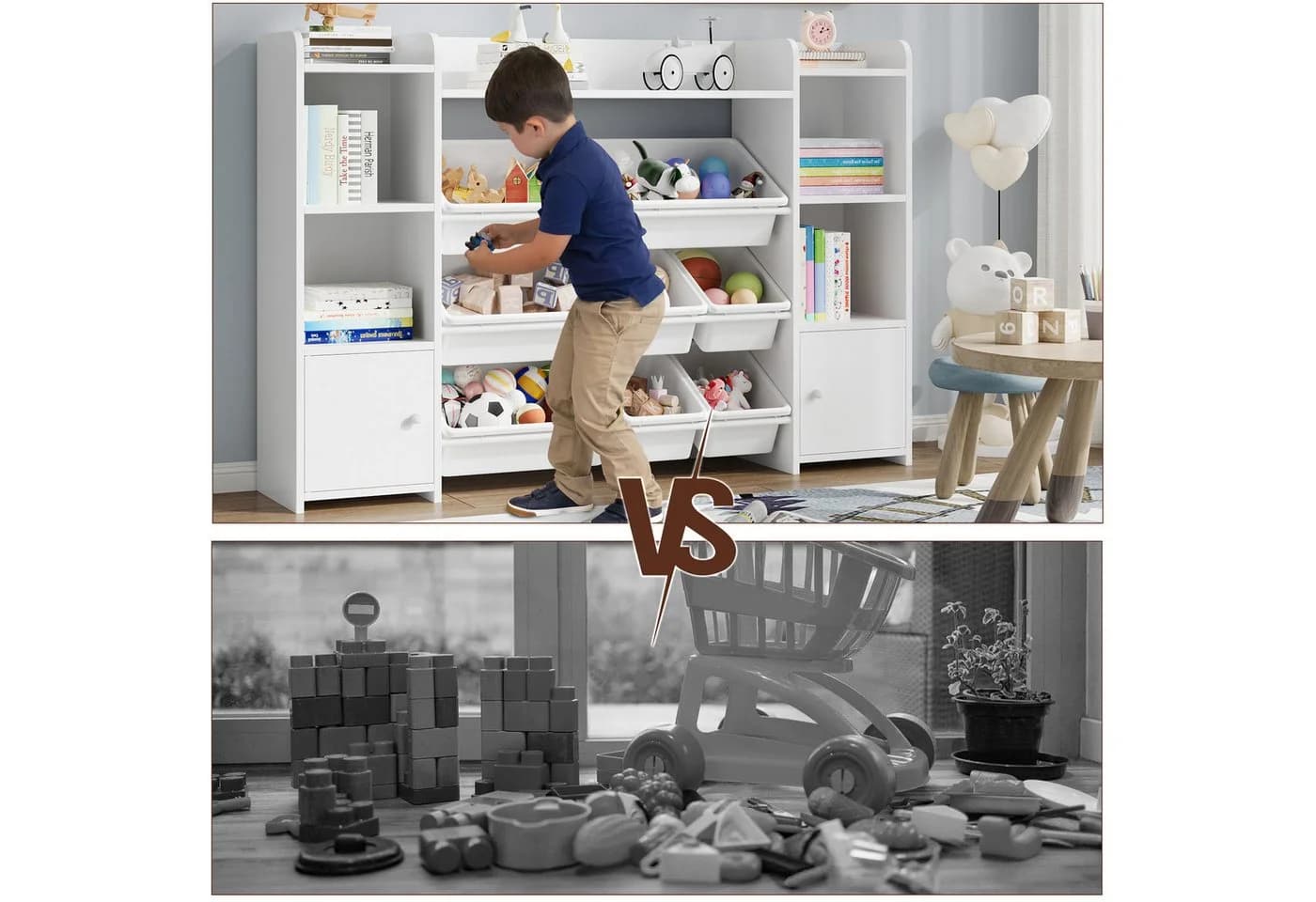 Homfa Spielzeugtruhe Kinderregal Bücherregal Spiegelregal 8 Boxen Weiß - Bild 4