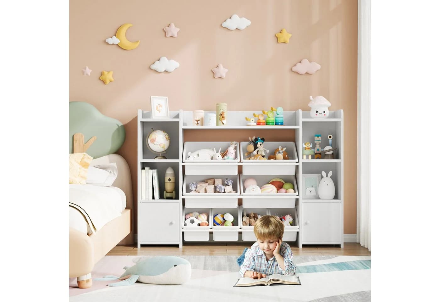 Homfa Spielzeugtruhe Kinderregal Bücherregal Spiegelregal 8 Boxen Weiß - Bild 5