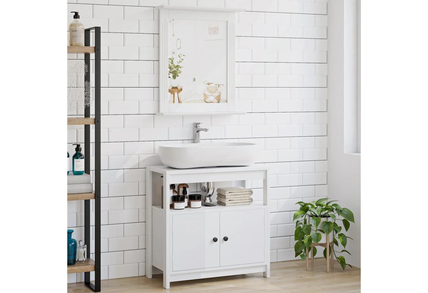 Homfa Waschbeckenunterschrank 60 cm Weiß - Bild 3
