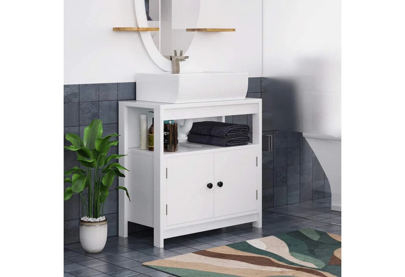Homfa Waschbeckenunterschrank 60 cm Weiß - Bild 4