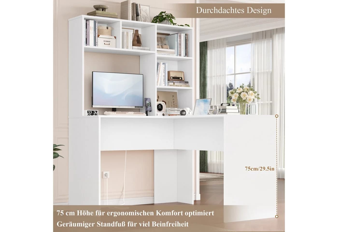 Homfa Eckschreibtisch L-förmig, Computertisch Bürotisch weiß 152cm