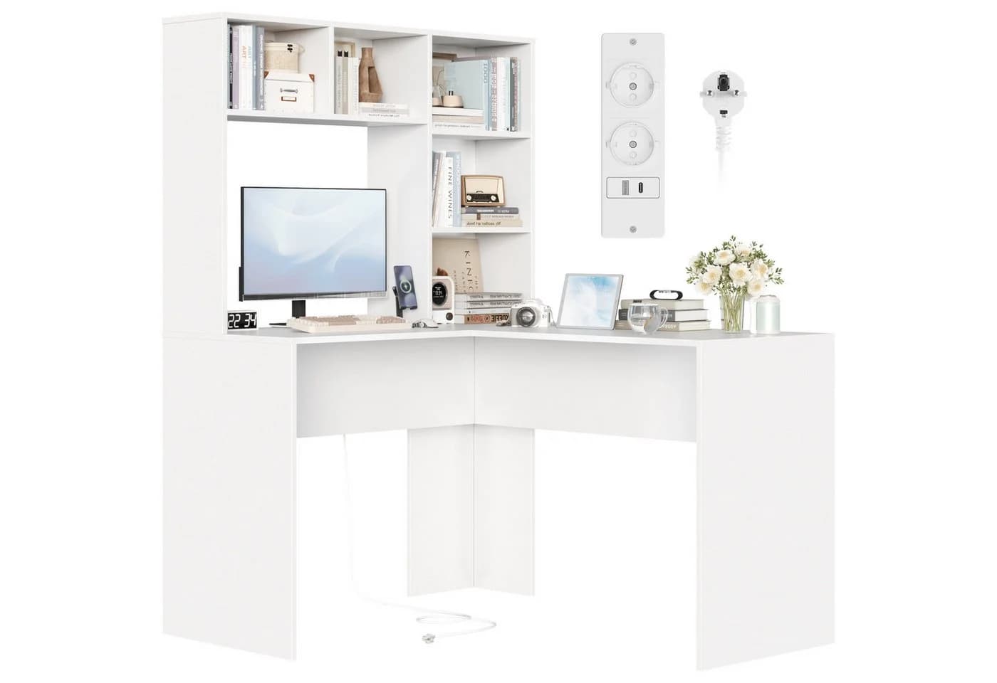 Homfa Eckschreibtisch L-förmig, Computertisch Bürotisch weiß 152cm - Bild 2