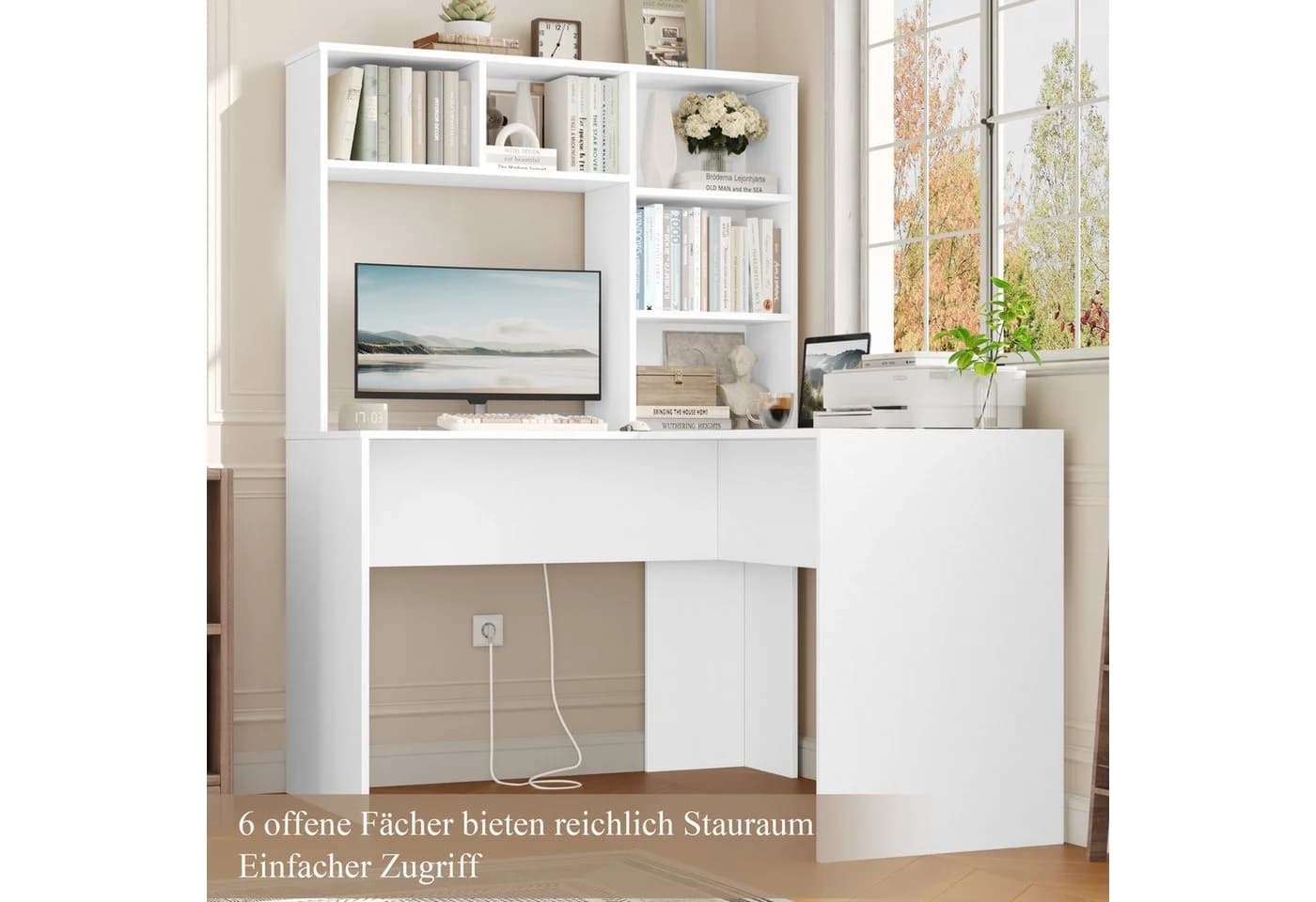 Homfa Eckschreibtisch L-förmig, Computertisch Bürotisch weiß 152cm - Bild 5