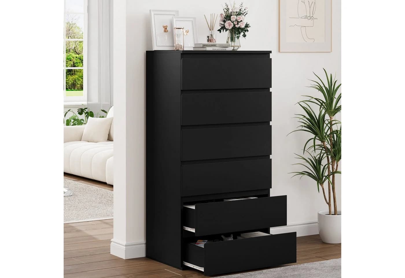 Homfa Kommode, Sideboard mit 6 Schubladen, Schubladenschrank Holz, 60x40x119cm