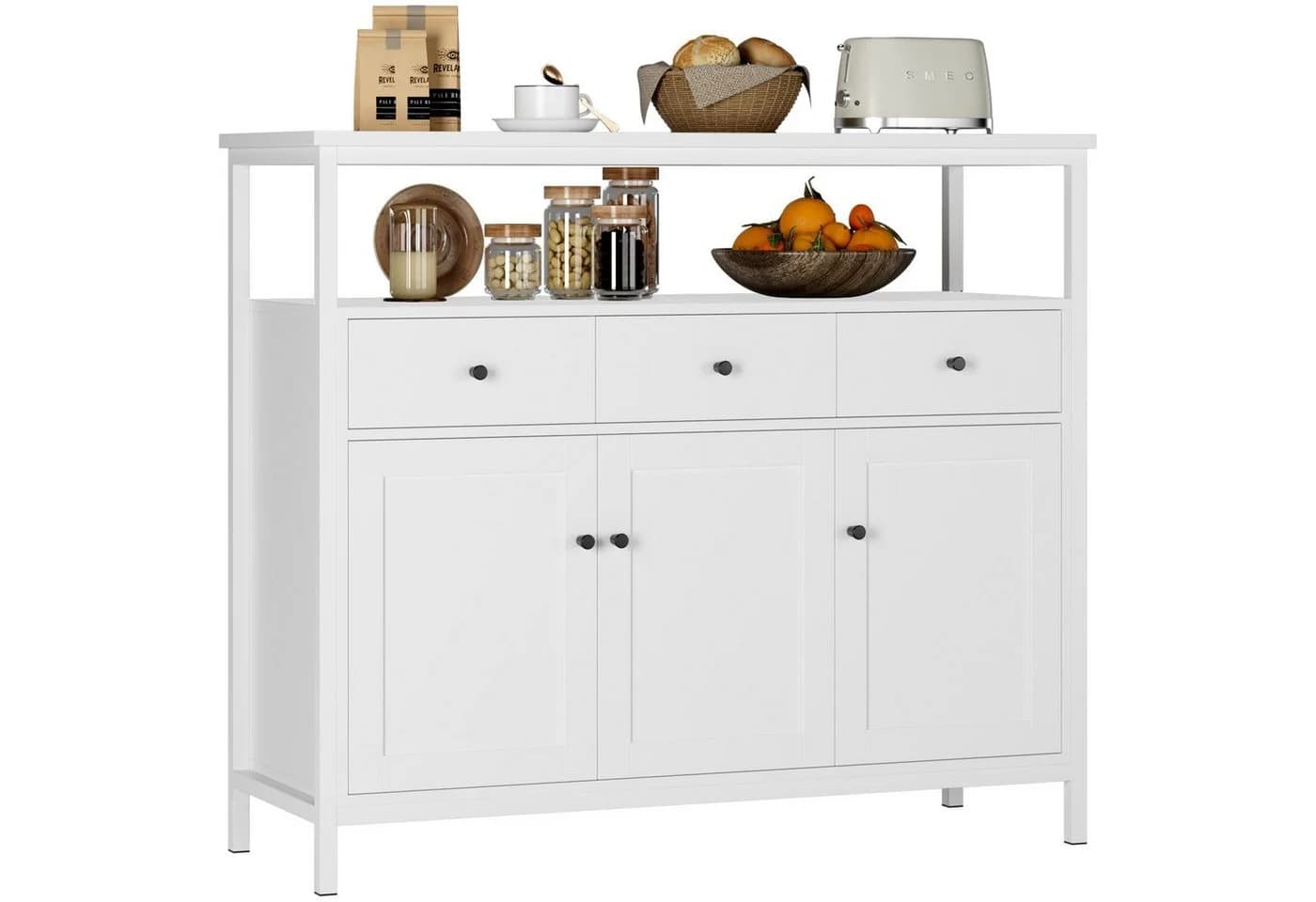 Homfa Sideboard Küchenschrank 3 Schubladen 3 Türen Weiß - Bild 2