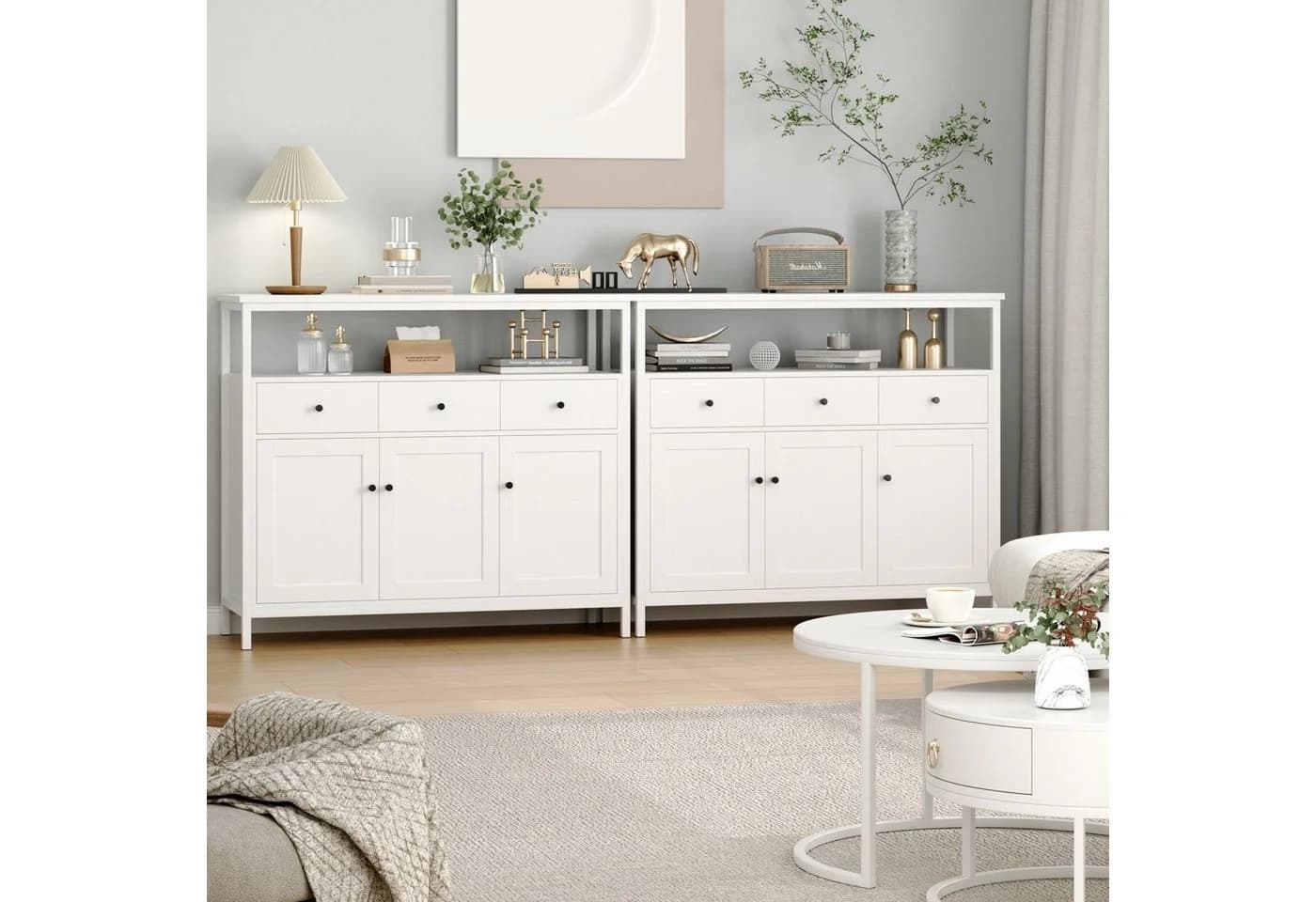 Homfa Sideboard Küchenschrank 3 Schubladen 3 Türen Weiß - Bild 3