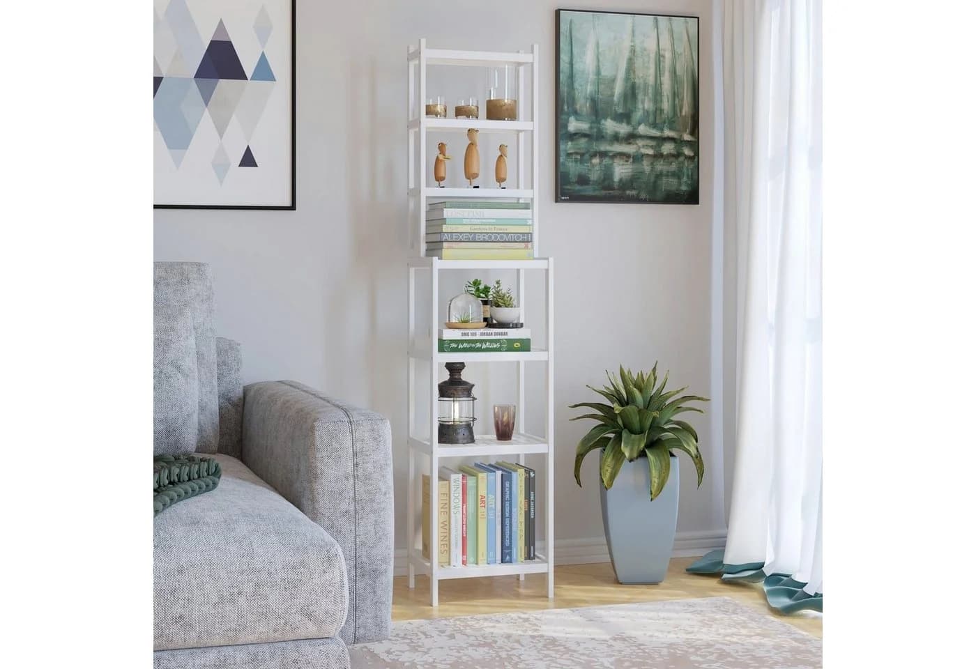 Homfa Badregal 2-IN-1 Design Standregal Schmal 7 Ablagen 160x36x28cm