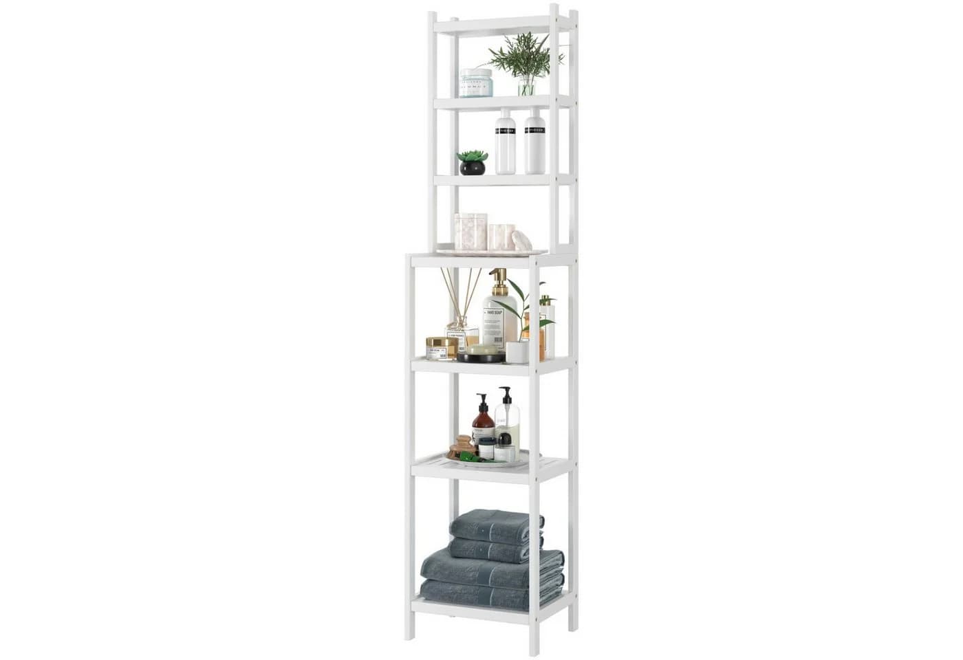 Homfa Badregal 2-IN-1 Design Standregal Schmal 7 Ablagen 160x36x28cm - Bild 2