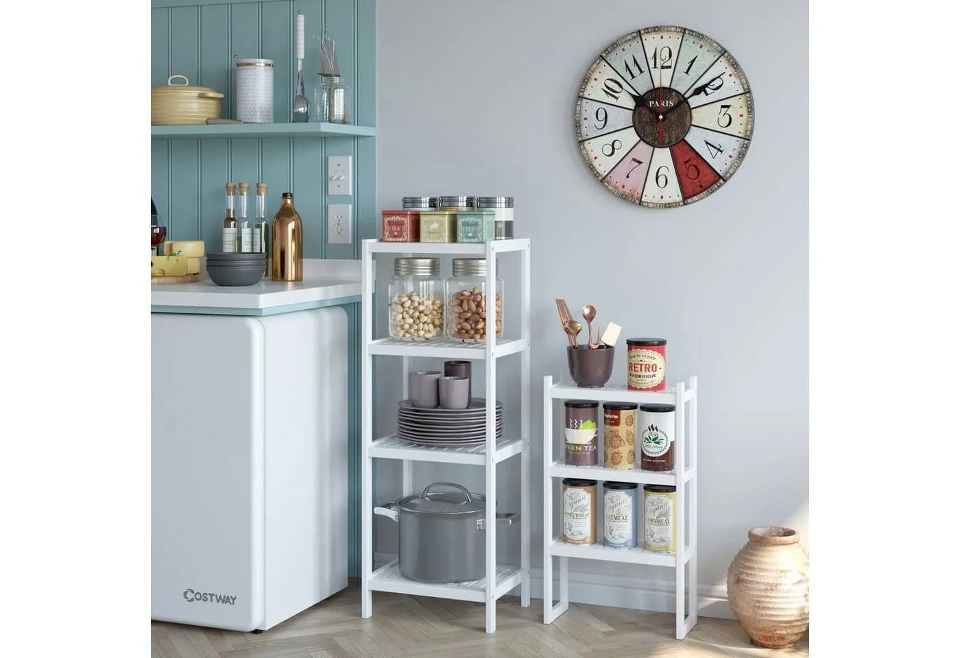 Homfa Badregal 2-IN-1 Design Standregal Schmal 7 Ablagen 160x36x28cm - Bild 3