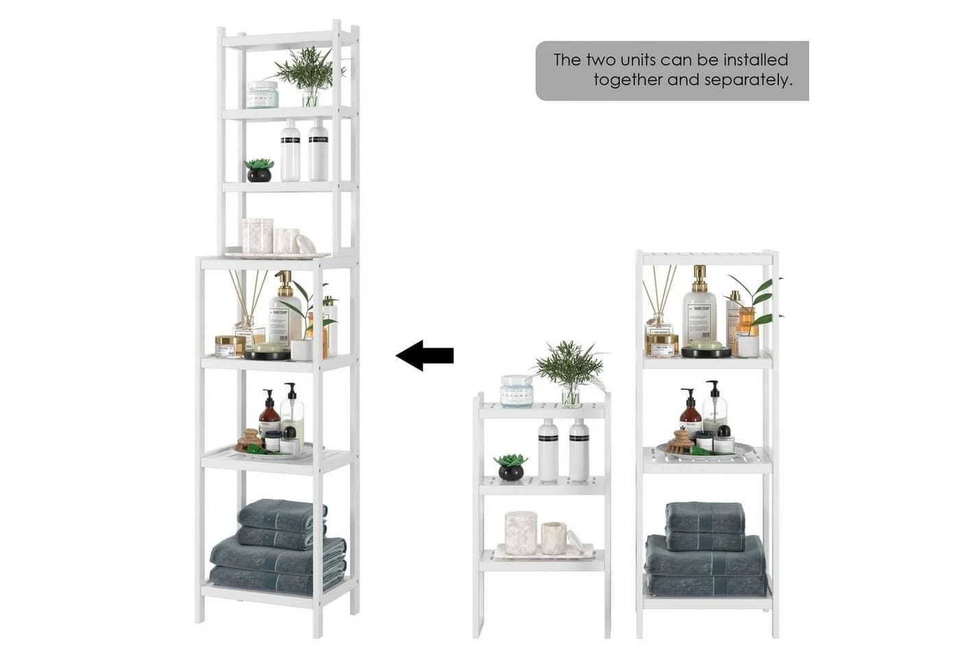 Homfa Badregal 2-IN-1 Design Standregal Schmal 7 Ablagen 160x36x28cm - Bild 5