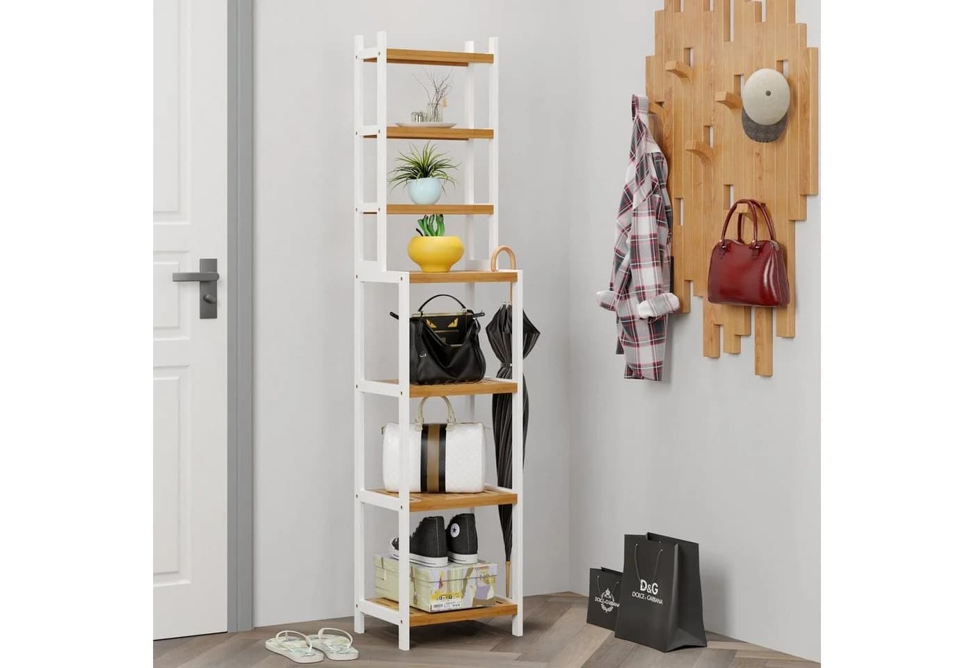 Homfa Badregal 2-IN-1 Design Standregal Schmal 7 Ablagen 160x36x28cm - Bild 5