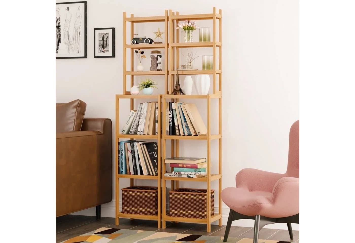Homfa Badregal 2-IN-1 Design Standregal Schmal 7 Ablagen 160x36x28cm - Bild 3