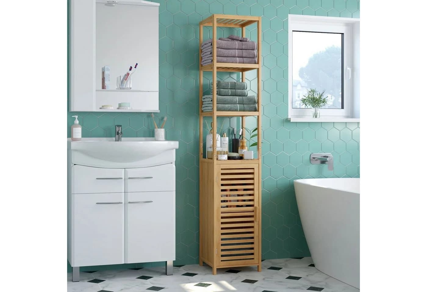 Homfa Hochschrank aus Bambus Badregal 169cm