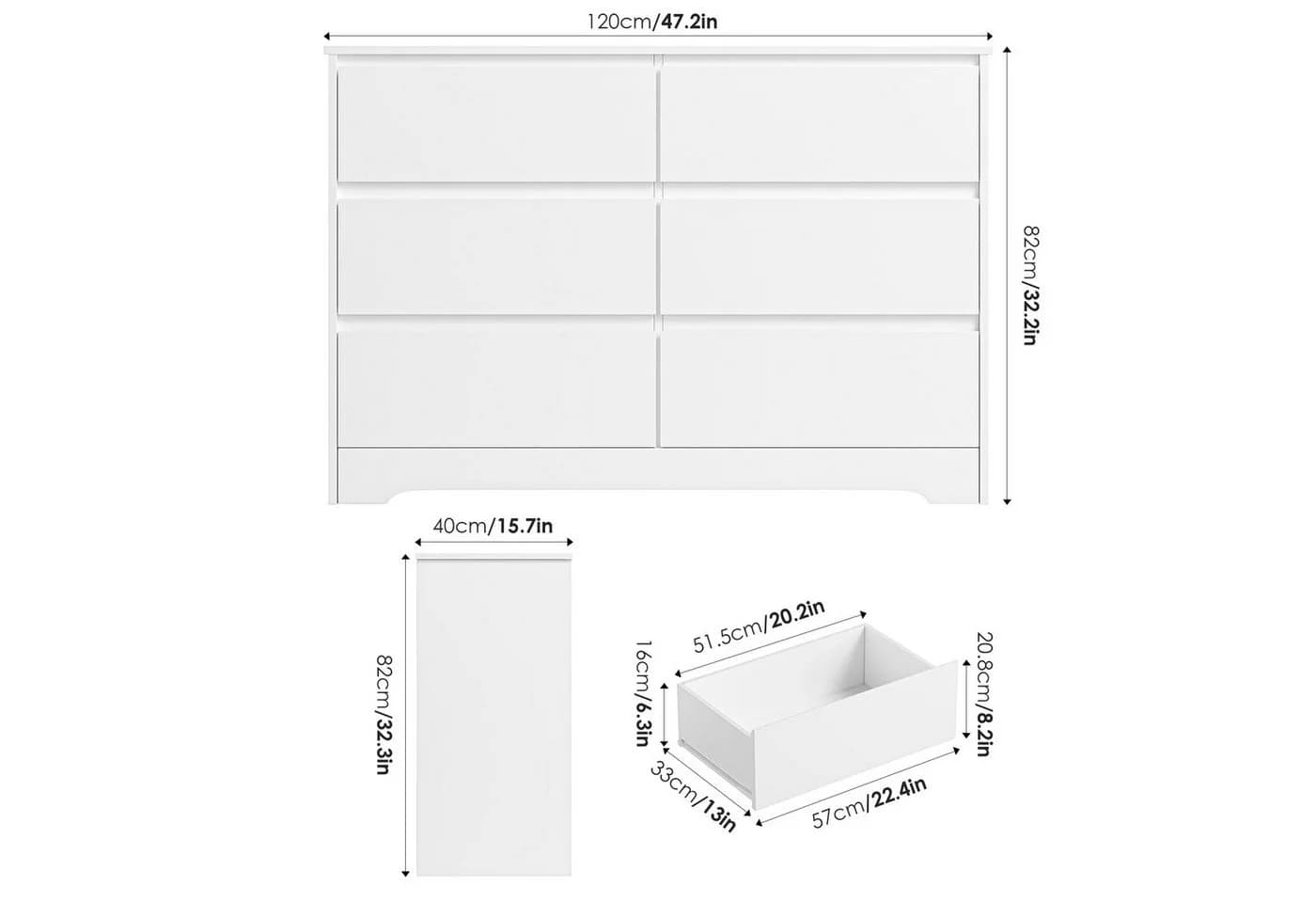 Homfa Kommode Sideboard 6 Schubladen Weiß 120x40x82 cm - Bild 4