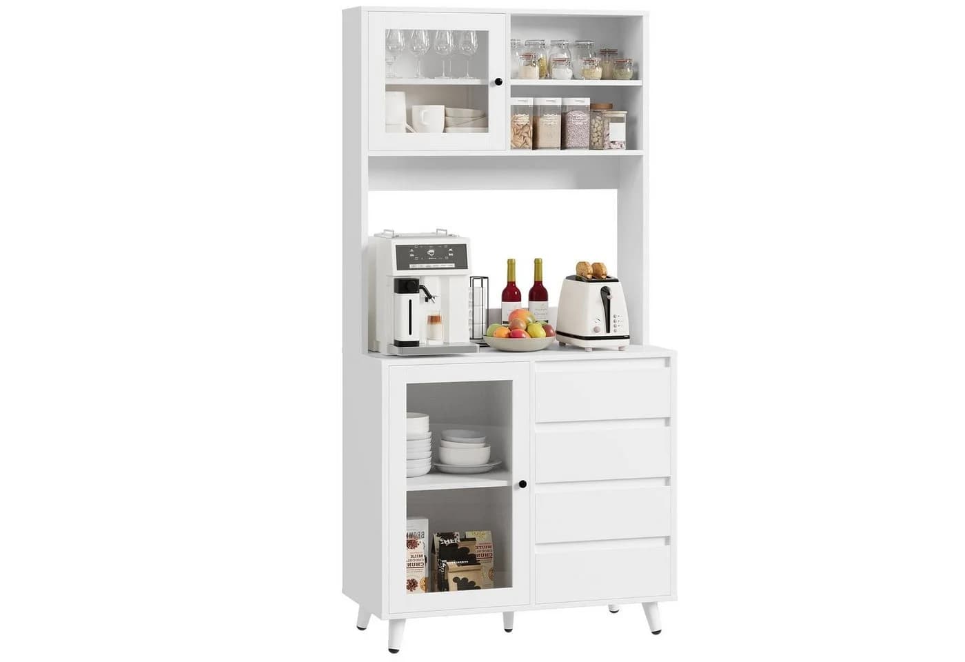 Homfa Küchenbuffet Küchenschrank Hochschrank mit Arbeitsplatte und 4 Schubladen, Weiß 80x40x180 cm - Bild 2