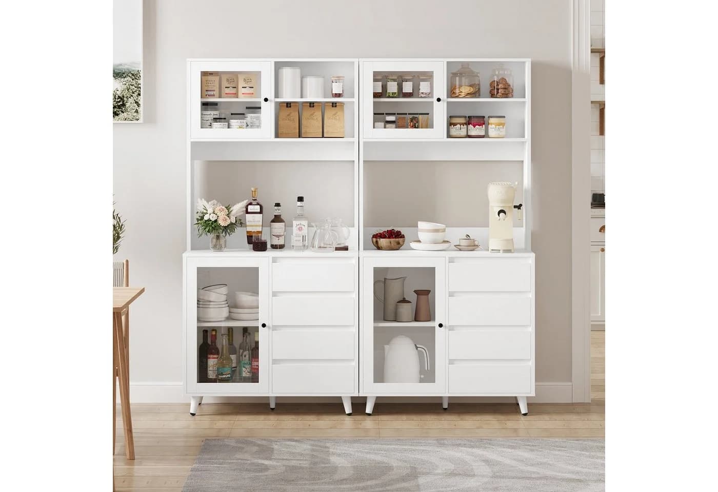 Homfa Küchenbuffet Küchenschrank Hochschrank mit Arbeitsplatte und 4 Schubladen, Weiß 80x40x180 cm - Bild 3