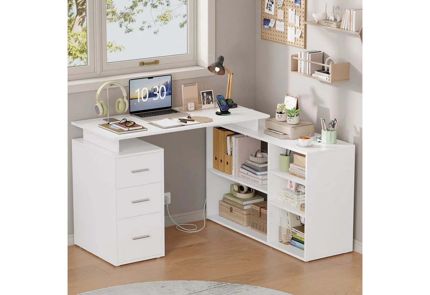 Homfa L-förmiger Schreibtisch 129x104 cm Weiß - Bild 2